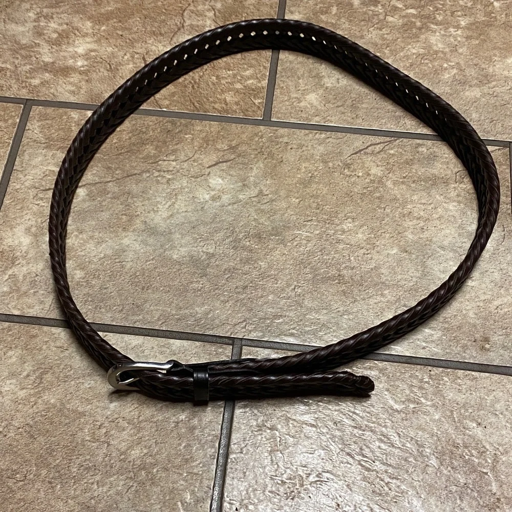 Unisex Woven Leather Belt - Dark Brown